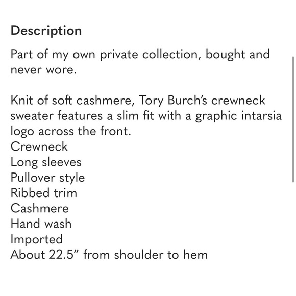 Tory Burch Cashmere sweater with logo! Size Medium. NWOT - Picture 10 of 10